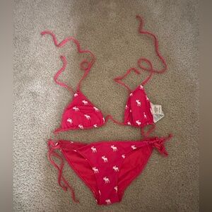 Abercrombie & Fitch Red Bikini with White Moose Print